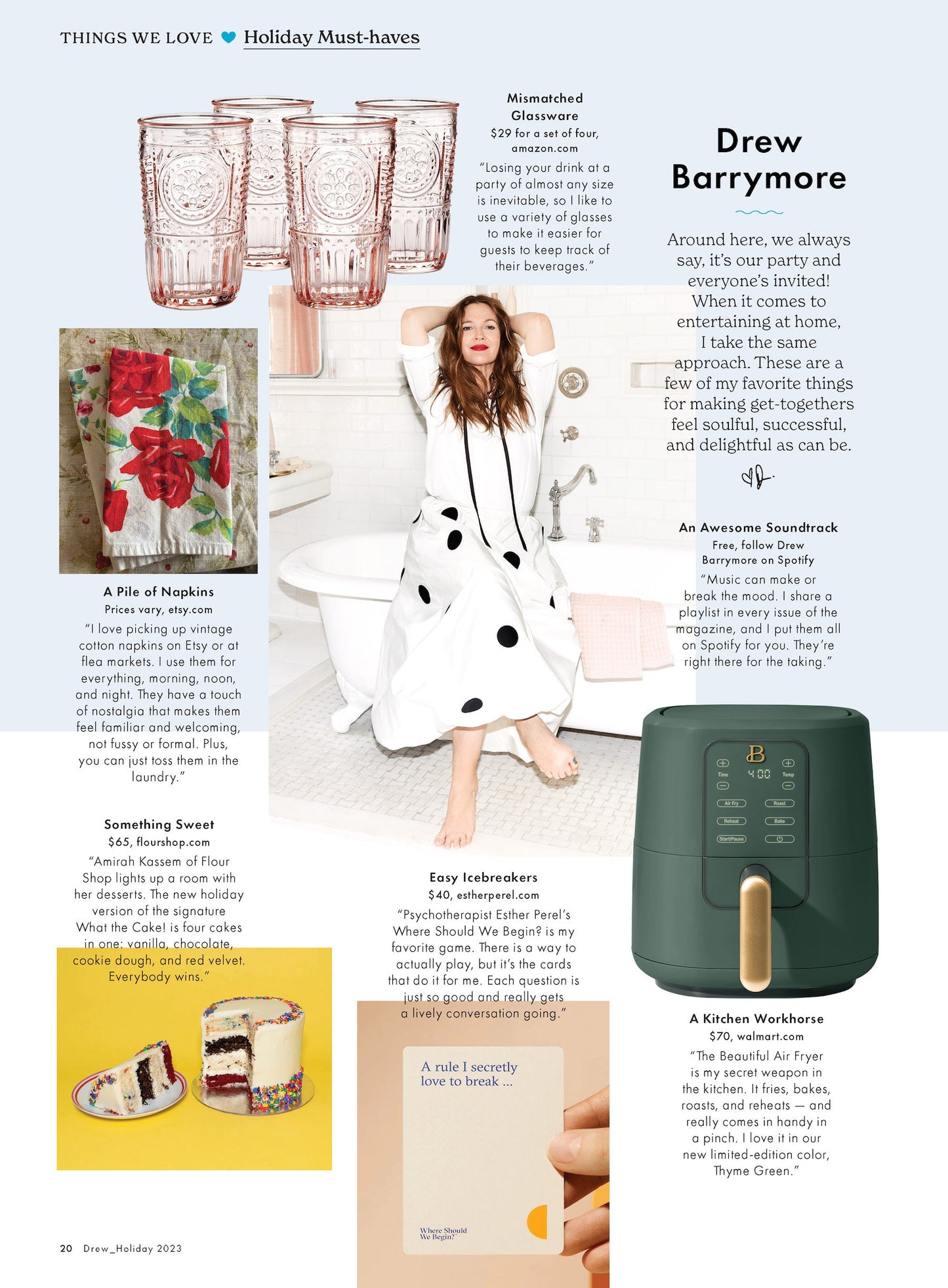 DREW Barrymore Magazine - Celebrate! Winter 2023: Pro Party Planning Tips & Tricks, Gift Guide, Recipes, Holiday Must-Haves, Festive Makeup, Playlist, Boost Mood, De-Stress, Astrology & 2024 Travel!