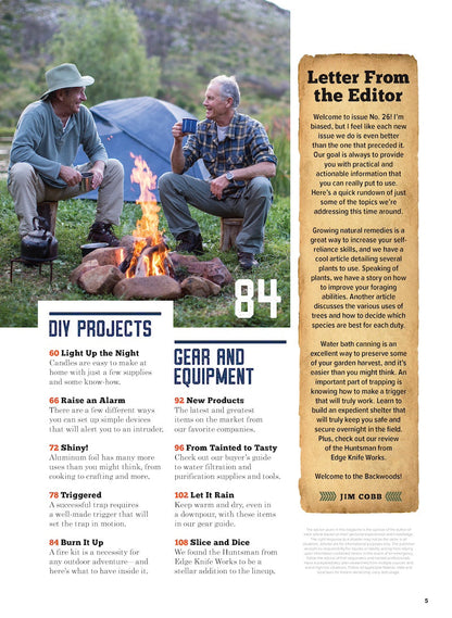Backwoods Survival Guide - Living Off The Land No. 26: 200+ Tips, Spring Foraging, Improvised Shelters, DIY Alarms & Candles, Water Bath Canning, Trap Triggers, Water Filtration, Fire Kit & Gear Guide