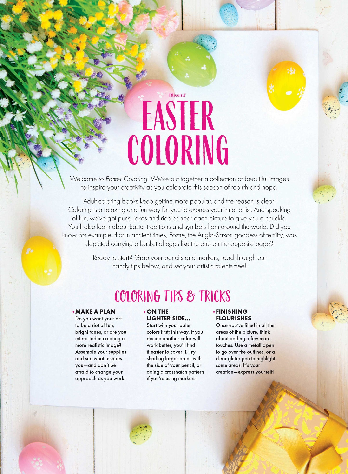 Easter Coloring - 32 Festive Designs, Easter Bunny, Eggs, Basket, Puns, Jokes, Riddles, Adult Coloring Book, Boost Creativity, De-Stress, Unwind, Relax, Celebrate, Draw, Enhance Mood & Create Art!