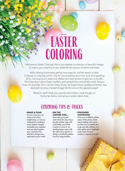 Easter Coloring - 32 Festive Designs, Easter Bunny, Eggs, Basket, Puns, Jokes, Riddles, Adult Coloring Book, Boost Creativity, De-Stress, Unwind, Relax, Celebrate, Draw, Enhance Mood & Create Art!