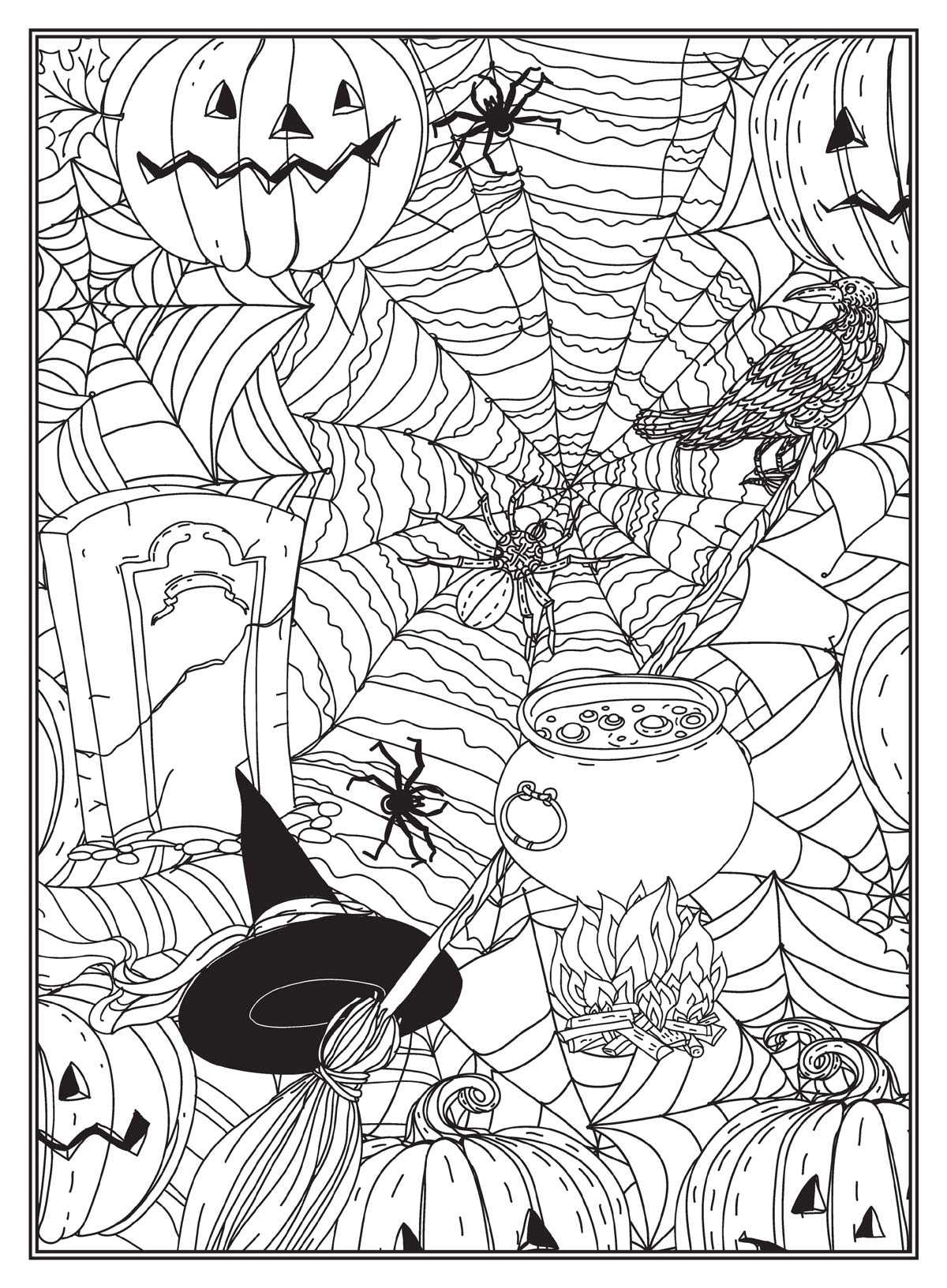 Halloween Coloring - 32 Spooky Designs, Adult Coloring Book, Pumpkins, Ghosts, Witches, Trick Or Treat, Monsters, Haunted Houses, Spider Webs, Broom Sticks, Bats, Jack-O-Lanterns, Candy, Grave & Draw!