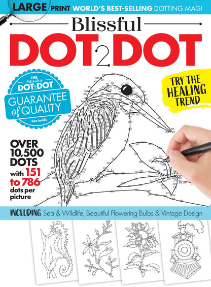 Blissful - Dot To Dot 25.08.29: Fun Activity Book For All Ages, Build Focus, Relax, Enjoy, Over 10,500 Dots, Large Print, Includes Pictures Of Birds, Animals, Flowers & More!