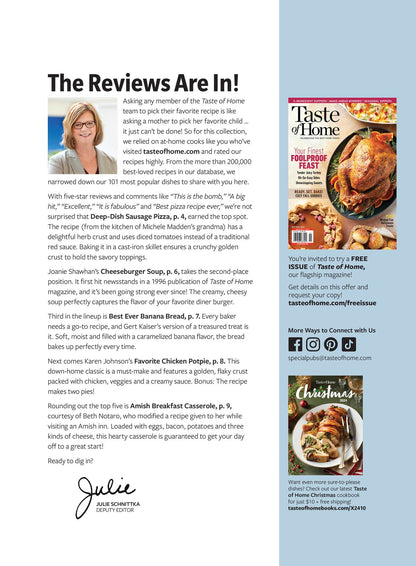 Taste of Home: 101 Most Popular Recipes: Five Star Family Favorites, One-Pot Wonders, Easy Homemade Breads, Speedy Sweets, #1 Dish Deep-Dish Sausage Pizza, Best Banana Bread, Chicken Potpie & More!