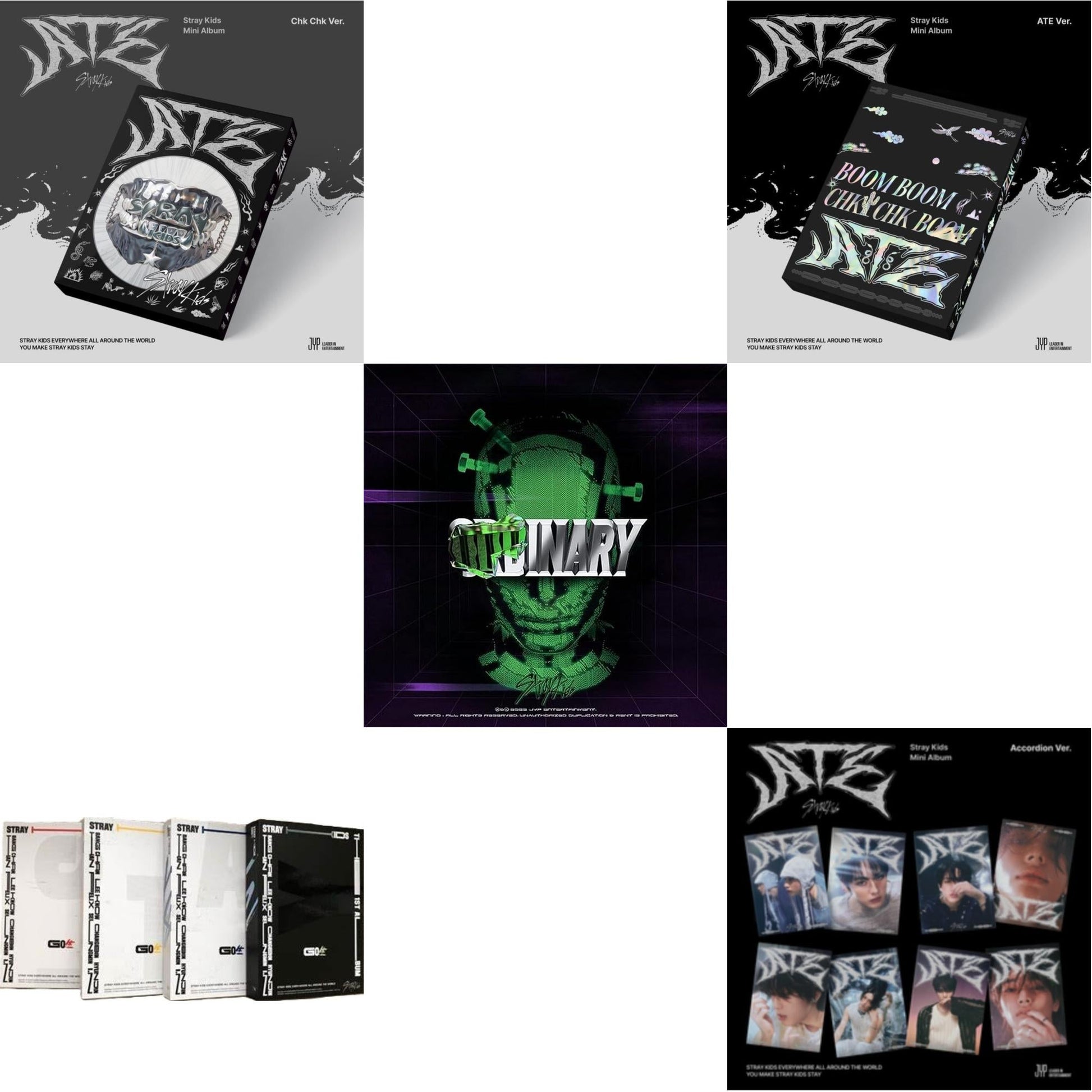 Stray Kids - Ate (Chk Chk Ver.) & Ate (Ate Ver.) & Ate (Accordion Ver.) & Go: Volume 1 (Normal Edition) & Oddinary (Scanning Version/Mask Off Version/Normal Edition) - CD Bundle