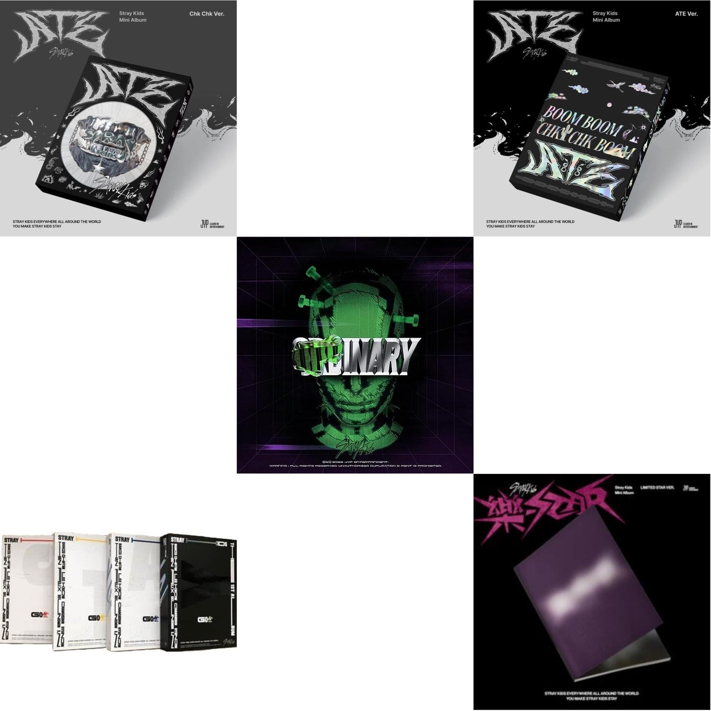 Stray Kids - Ate (Chk Chk Ver.) & Go: Volume 1 (Normal Edition) & Oddinary (Scanning Version/Mask Off Version/Normal Edition) & Ate (Ate Ver.) & Rock-Star (Limited Star Ver.) - CD Bundle