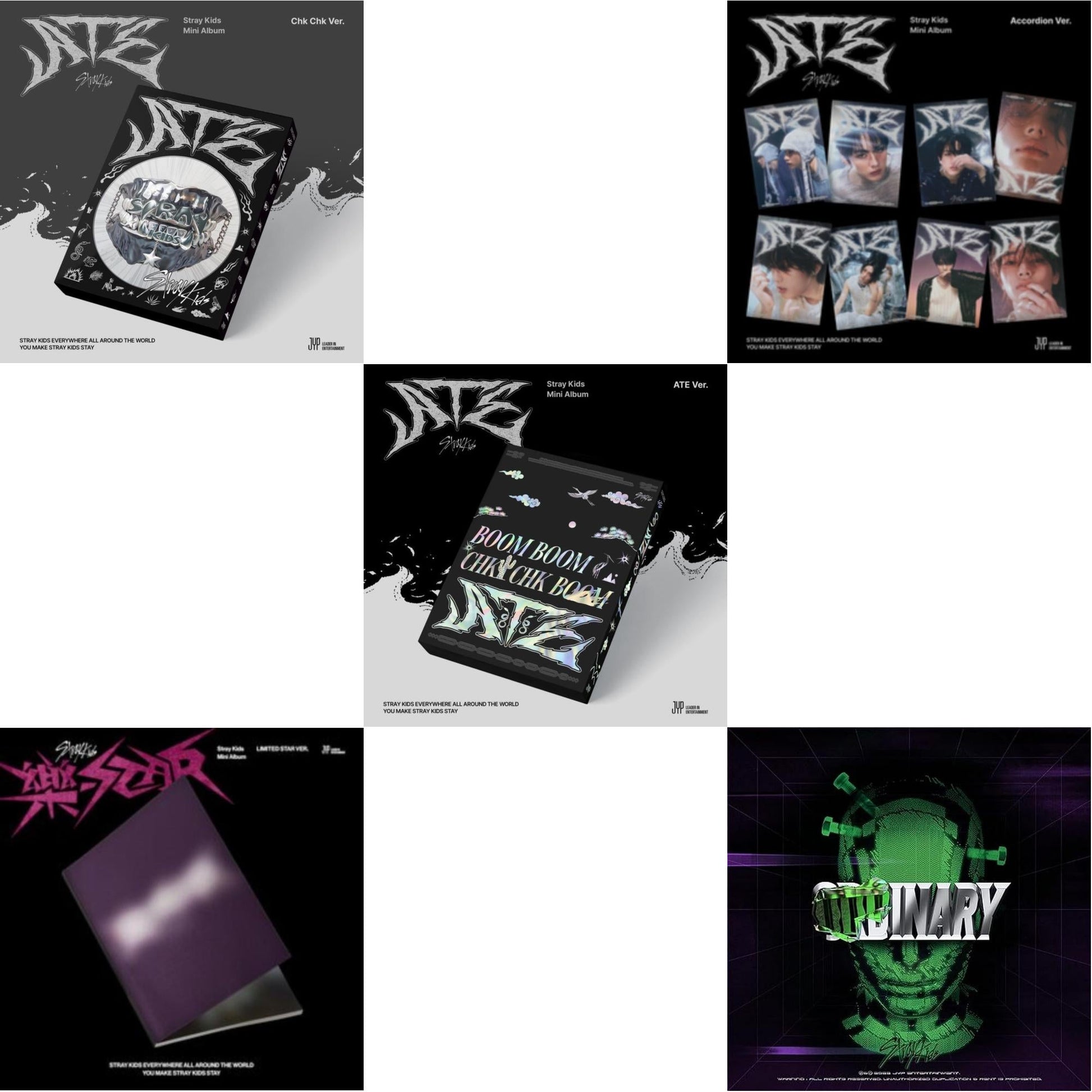 Stray Kids - Ate (Chk Chk Ver.) & Rock-Star (Limited Star Ver.) & Ate (Ate Ver.) & Ate (Accordion Ver.) & Oddinary (Scanning Version/Mask Off Version/Normal Edition) - CD Bundle