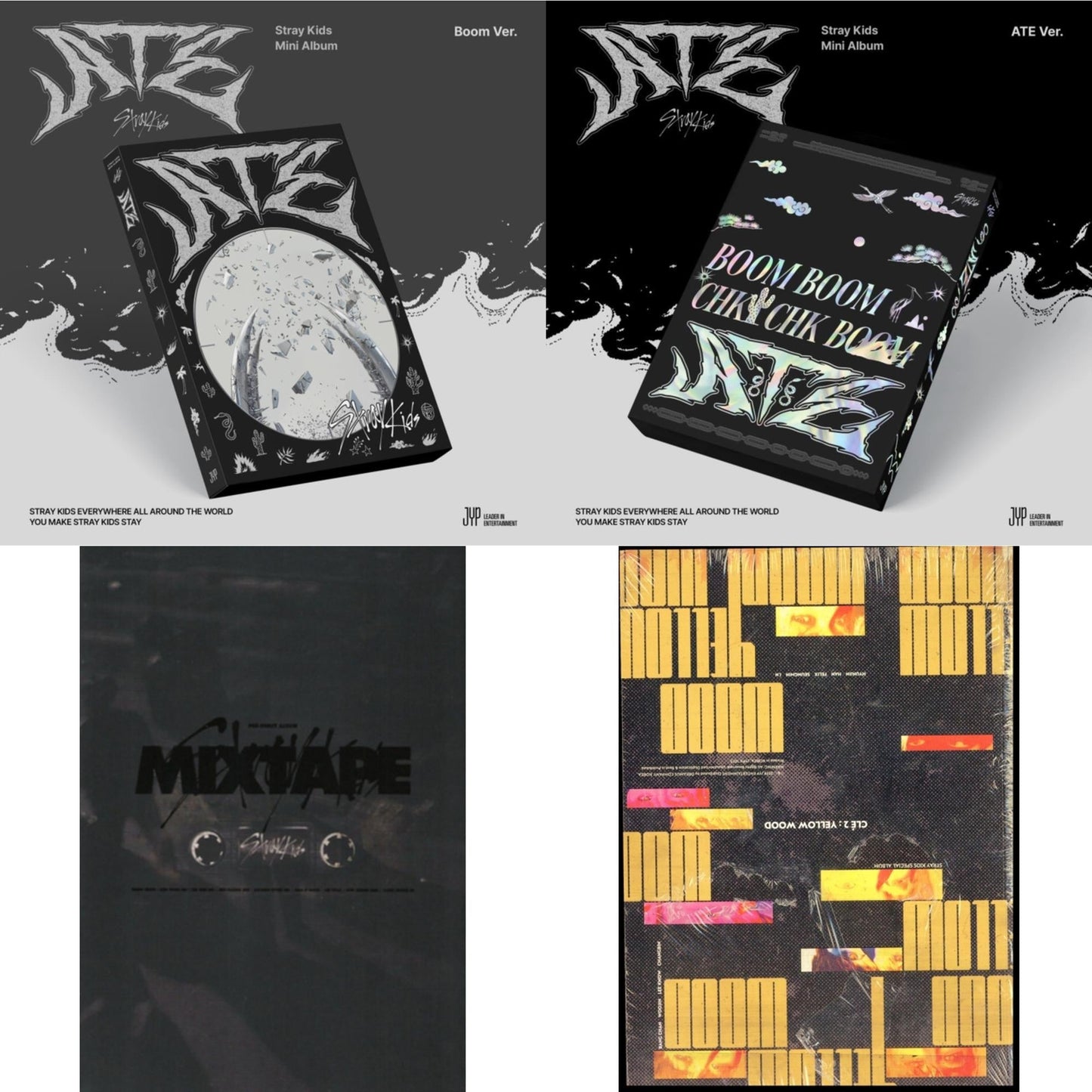 Stray Kids - Ate (Boom Ver.) & Ate (Ate Ver.) & Mixtape & Cle 2: Yellow Wood (Special Album) - CD Bundle