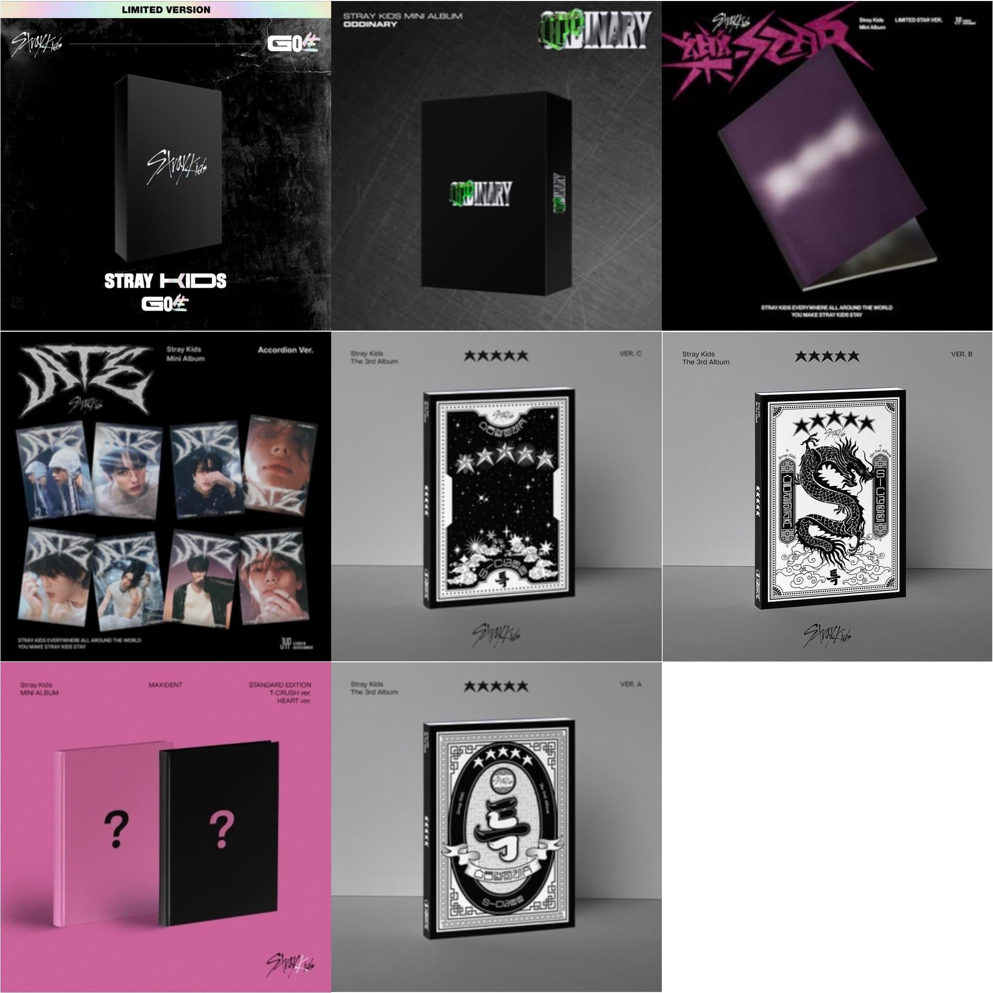 Stray Kids - Go: Volume 1 (Normal Edition) & Oddinary (Scanning Version/Mask Off Version/Normal Edition) & Rock-Star (Limited Star Ver.) & Ate (Accordion Ver.) & 5-Star (Ver. C) & 5-Star (Ver. B) & Maxident (T-Crush Version/Heart Version) & 5-Star