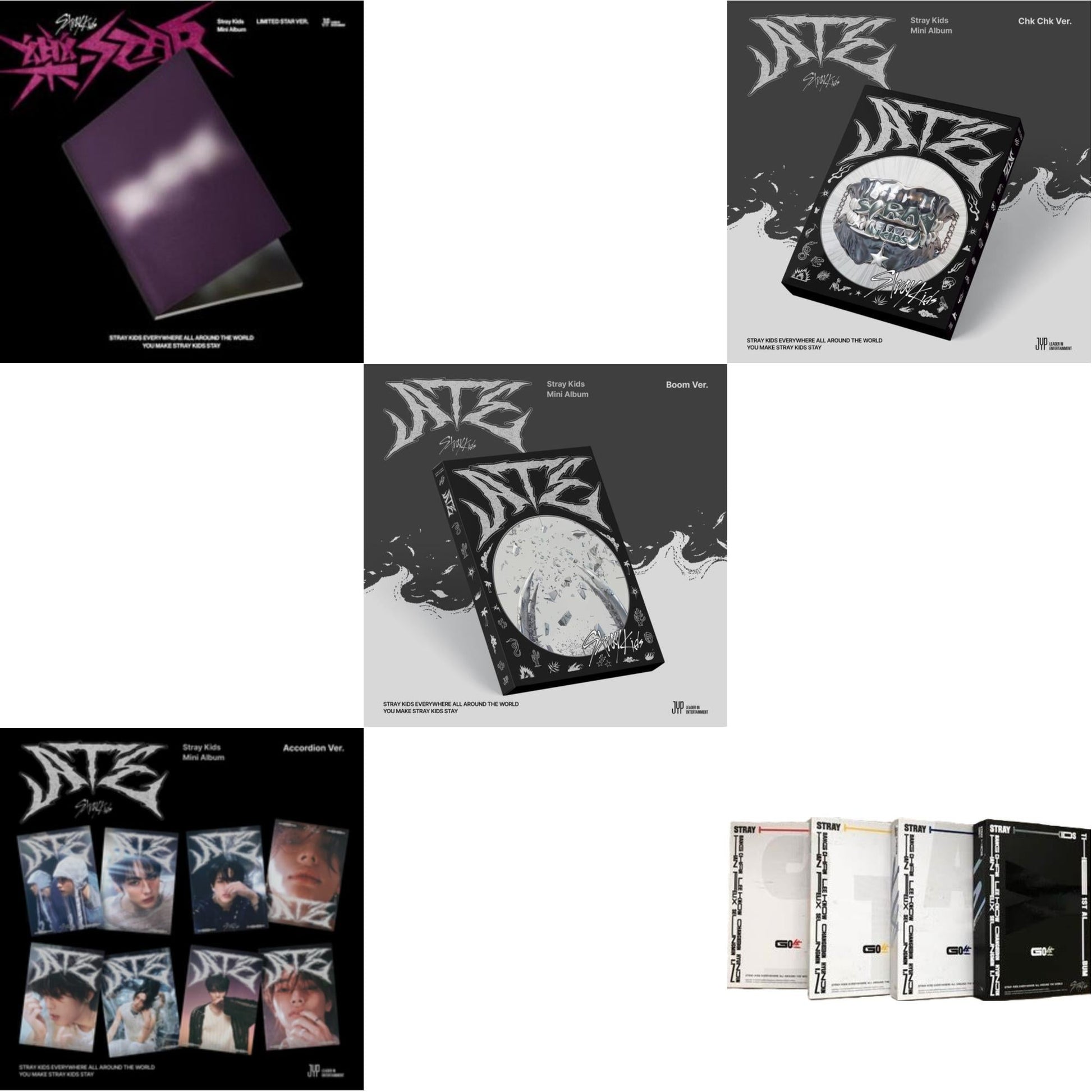 Stray Kids - Rock-Star (Limited Star Ver.) & Ate (Chk Chk Ver.) & Ate (Boom Ver.) & Ate (Accordion Ver.) & Go: Volume 1 (Normal Edition) - CD Bundle