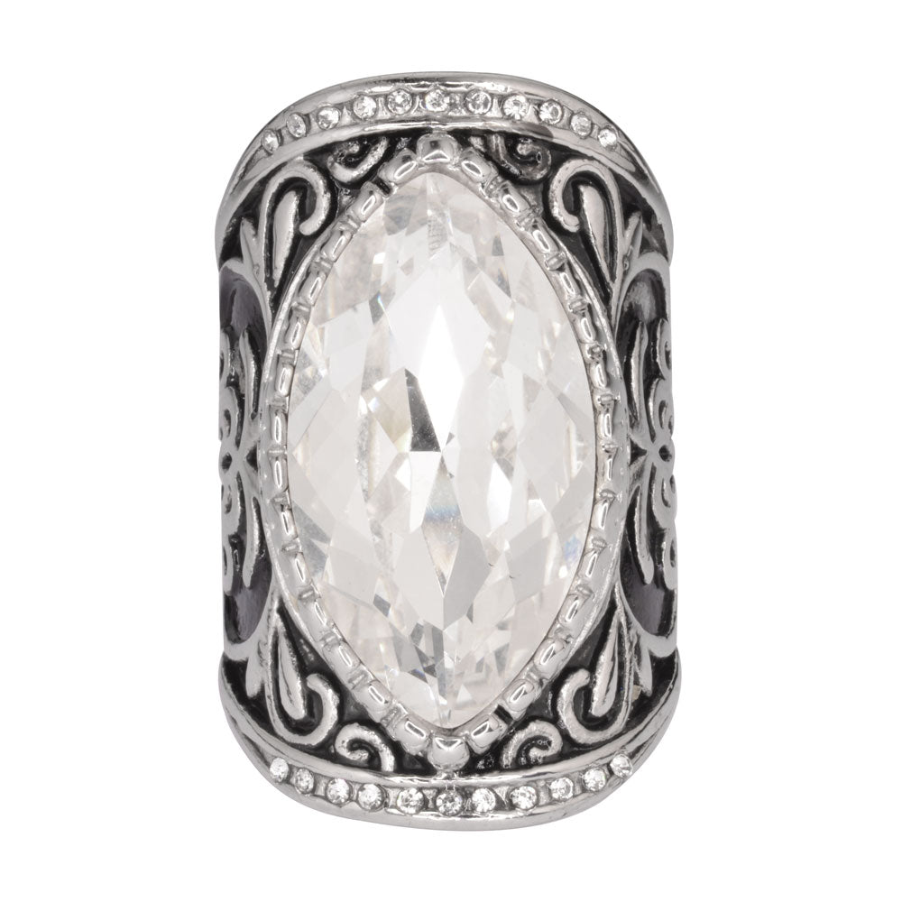 SK1745  Ladies Big Crystal Fancy Design Ring Stainless Steel Motorcycle Jewelry  Size 6-12