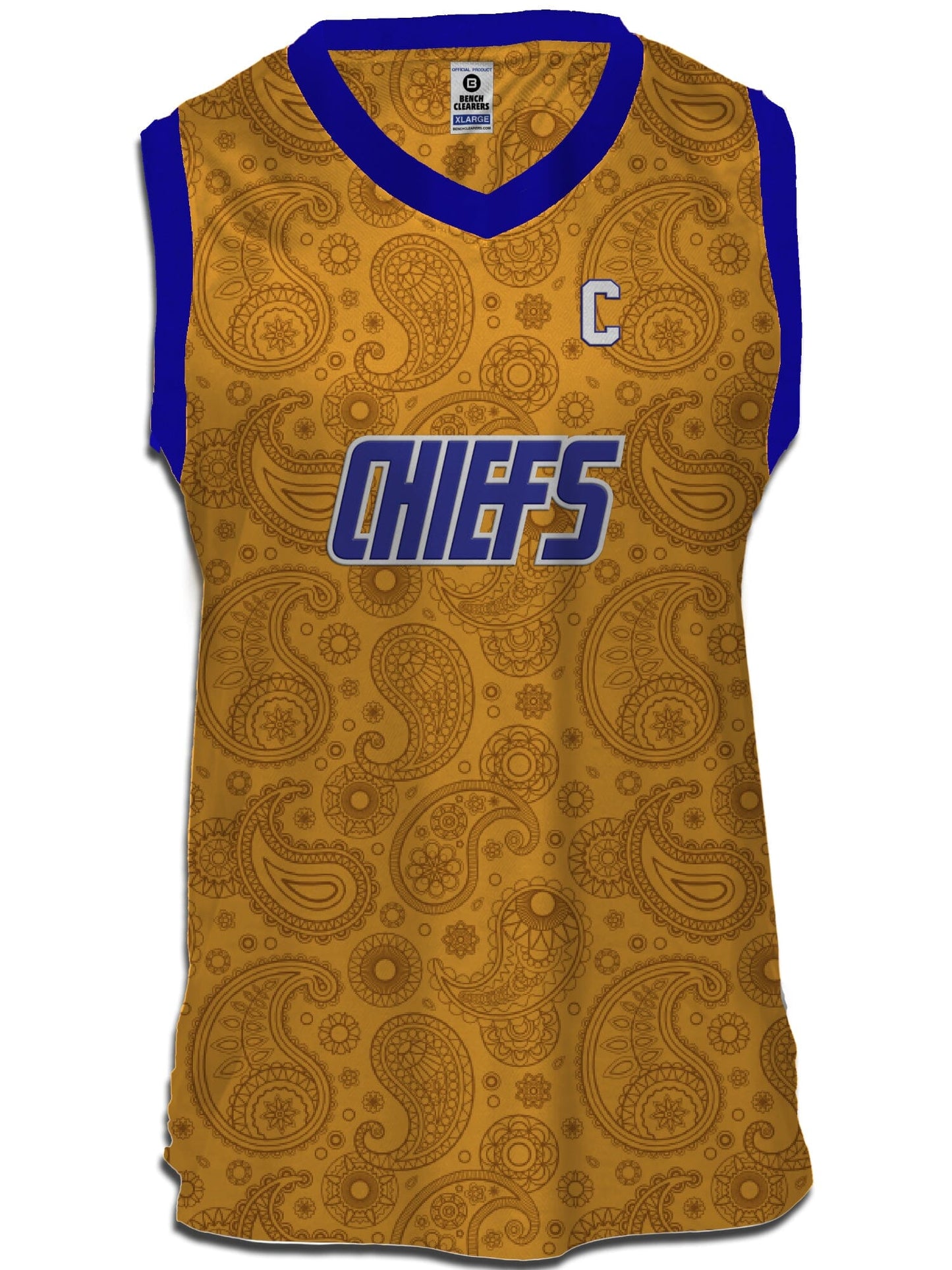 Slapshot Charlestown Chiefs Captain Johnny Upton #12 Yellow Paisley Tank