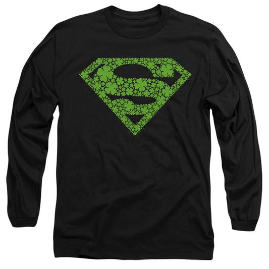 Superman St. Patrick'S Day Shamrock Logo Mens Long Sleeve Shirt Black