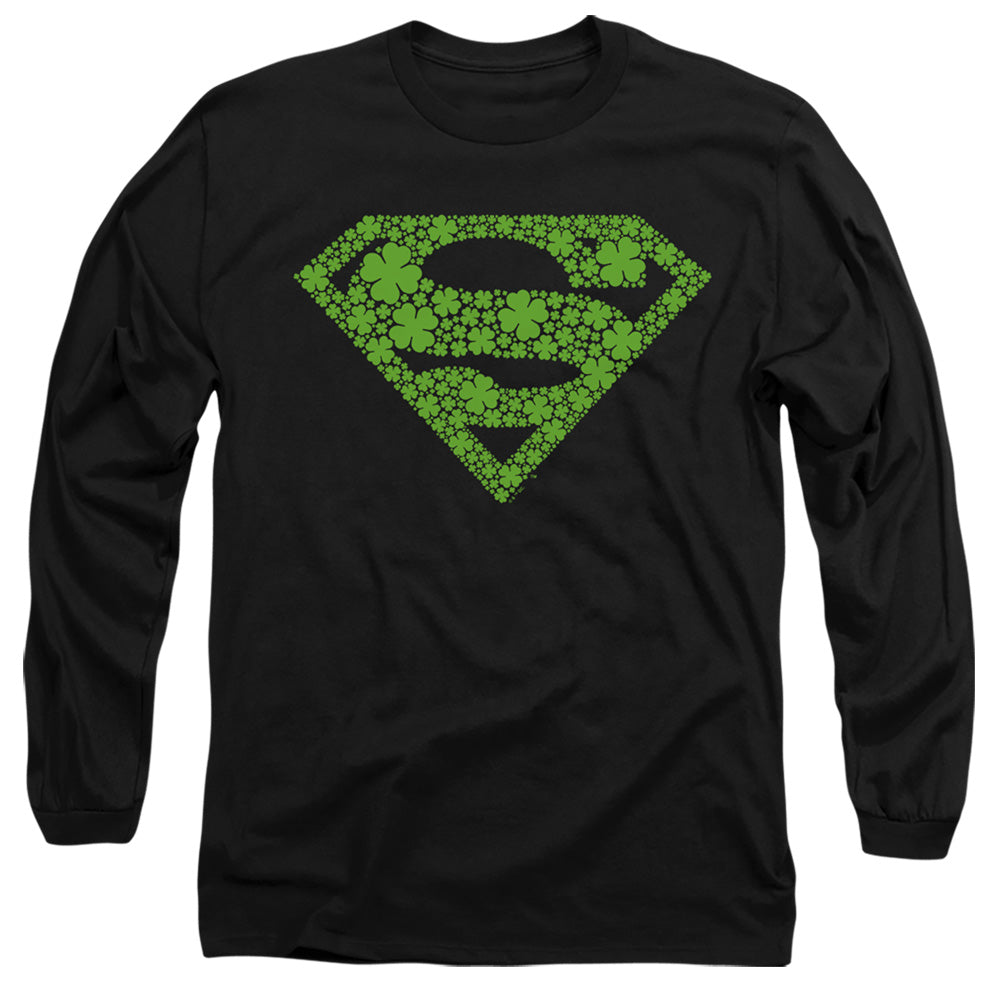 Superman St. Patrick'S Day Shamrock Logo Mens Long Sleeve Shirt Black Officially Licensed