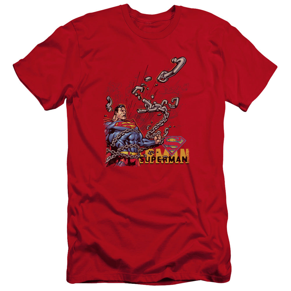 Superman Breaking Chains Premium Bella Canvas Slim Fit Mens T Shirt Red