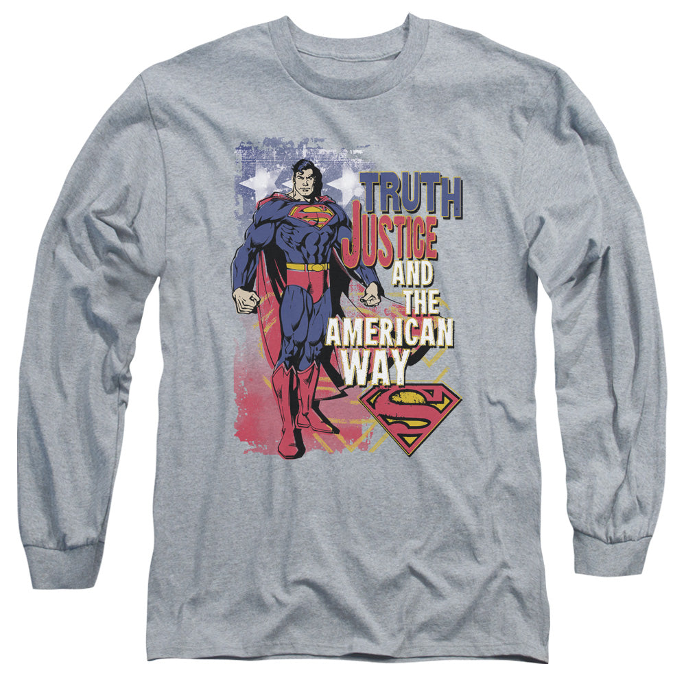 Superman Truth Justice Mens Long Sleeve Shirt Athletic Heather