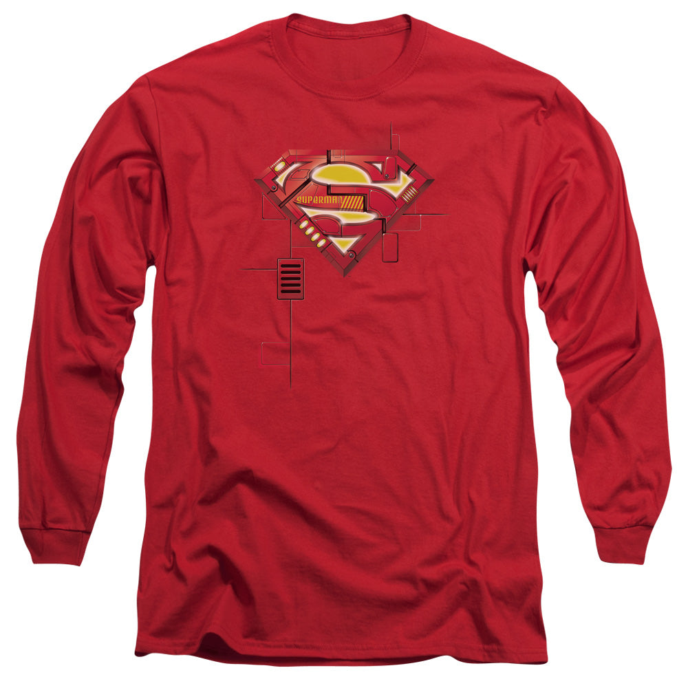 Superman Super Mech Shield Mens Long Sleeve Shirt Red