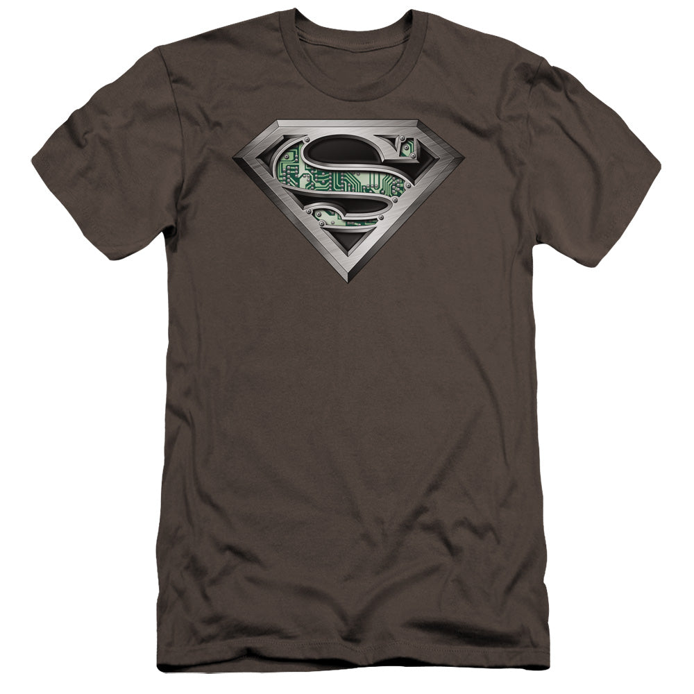 Superman Circuitry Logo Premium Bella Canvas Slim Fit Mens T Shirt Charcoal