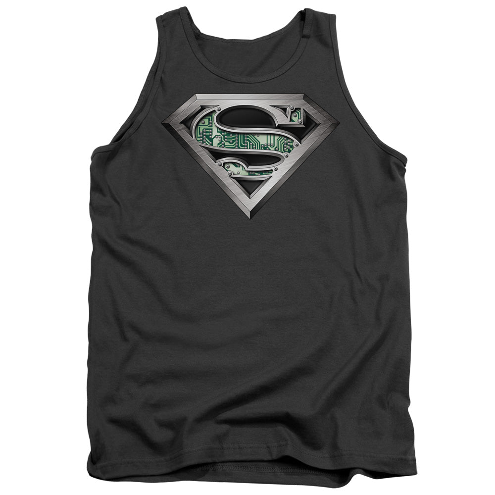 Superman Circuitry Logo Mens Tank Top Shirt Charcoal