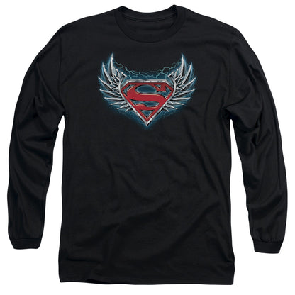 Superman Steel Wings Logo Mens Long Sleeve Shirt Black Officially Licensed