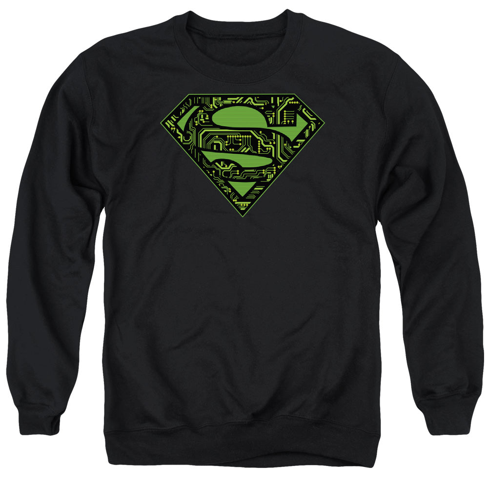 Superman Circuits Shield Mens Crewneck Sweatshirt Black