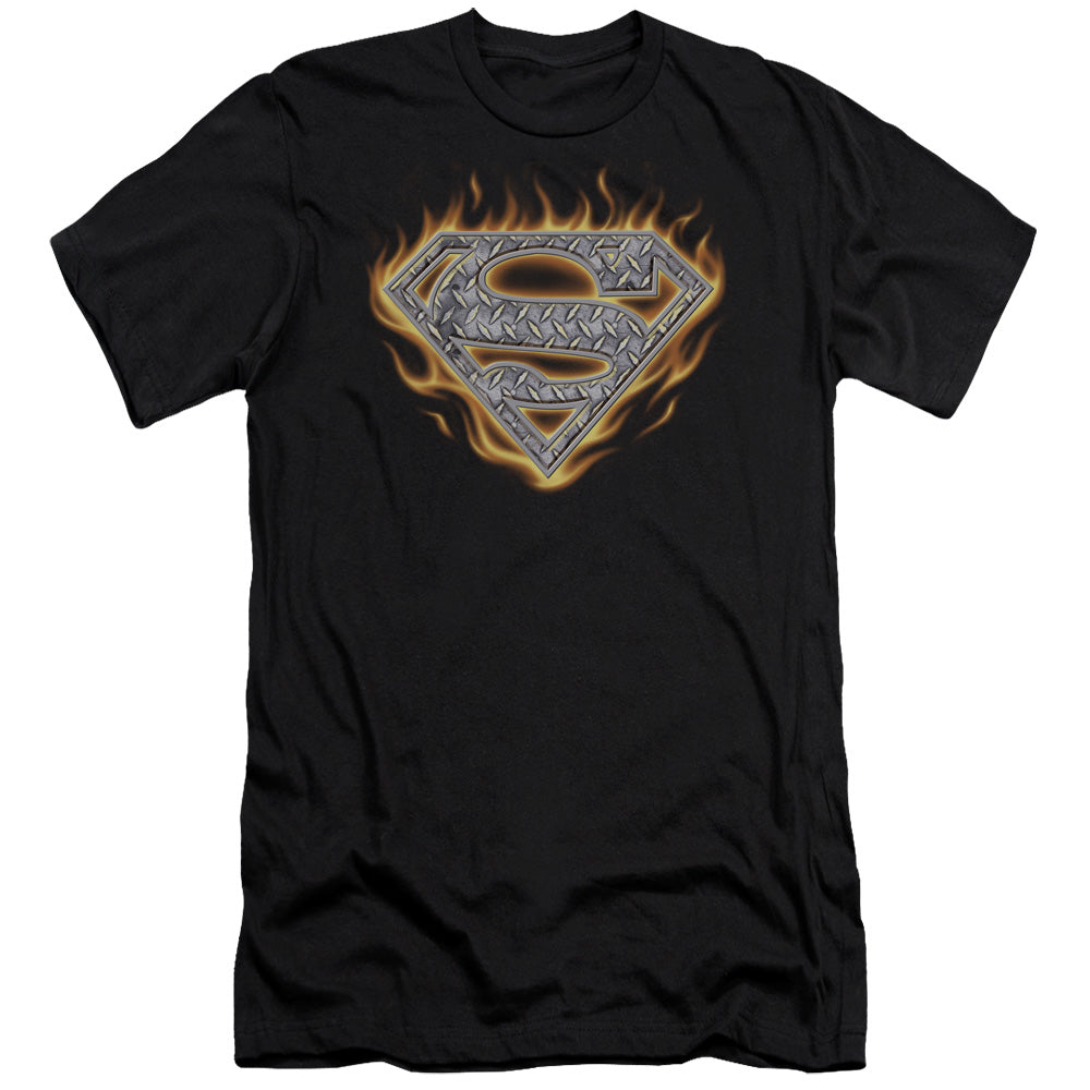 Superman Steel Fire Shield Premium Bella Canvas Slim Fit Mens T Shirt Black