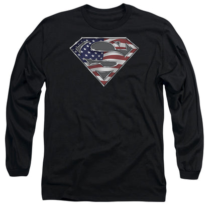 Superman All American Shield Mens Long Sleeve Shirt Black Officially Licensed
