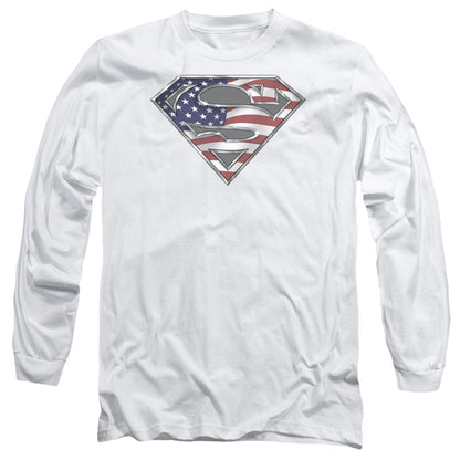 Superman All American Shield Mens Long Sleeve Shirt White Officially Licensed