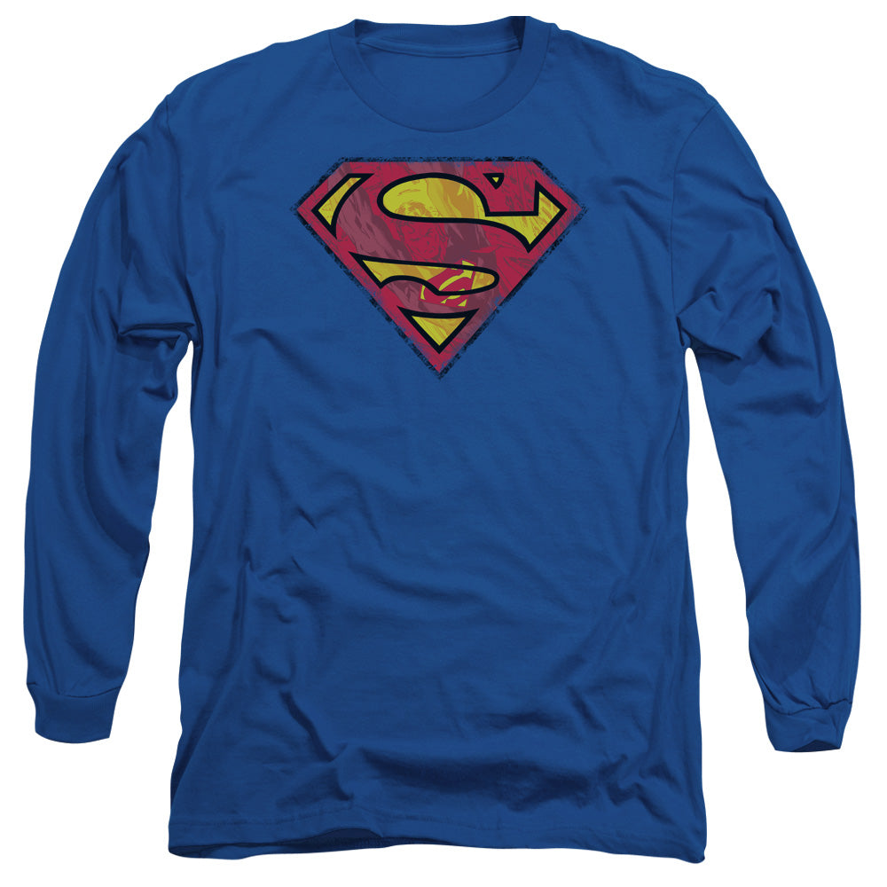 Superman Action Shield Mens Long Sleeve Shirt Royal Officially Licensed