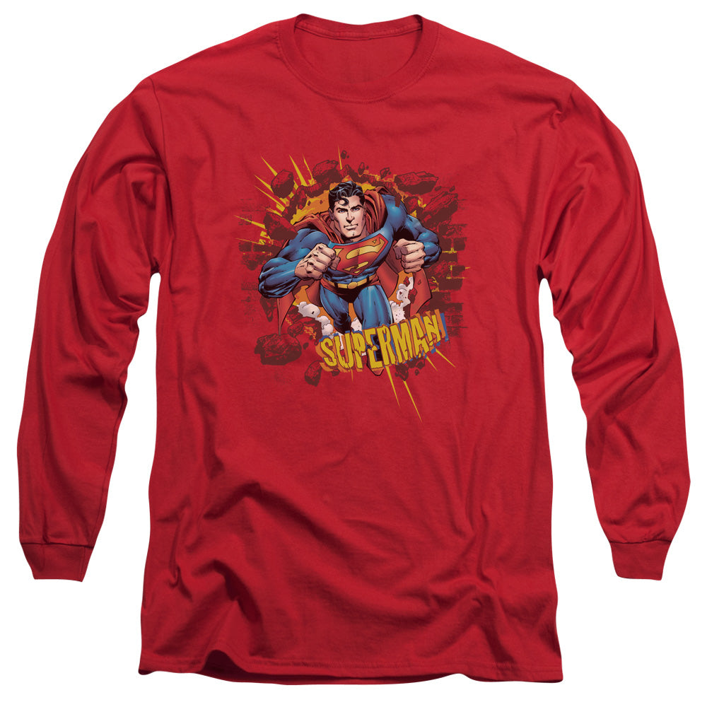 Superman Sorry About The Wall Mens Long Sleeve Shirt Red