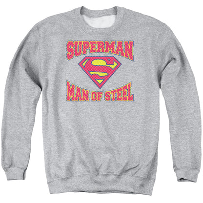 Superman Man Of Steel Jersey Mens Crewneck Sweatshirt Athletic Heather