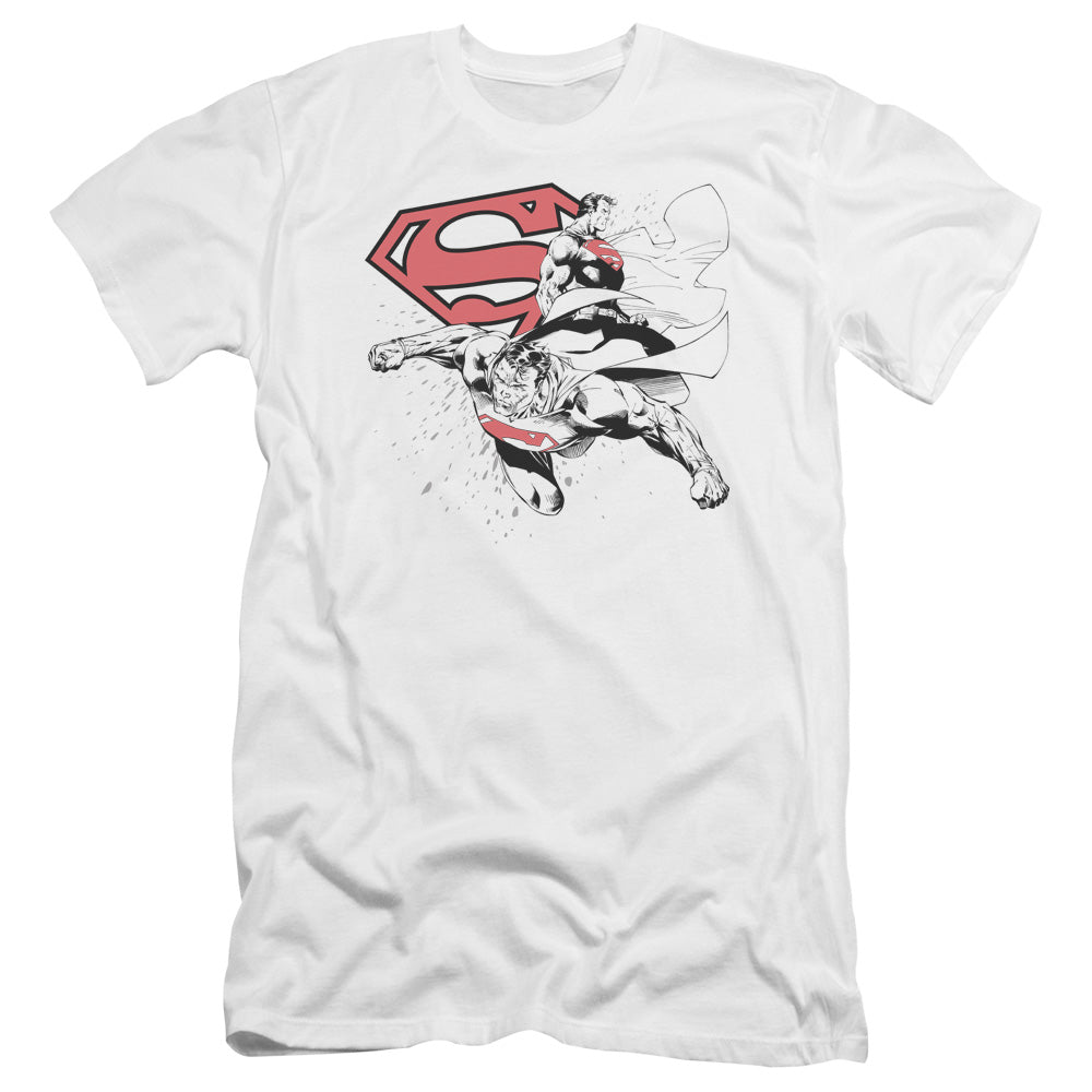 Superman Double The Power Premium Bella Canvas Slim Fit Mens T Shirt White