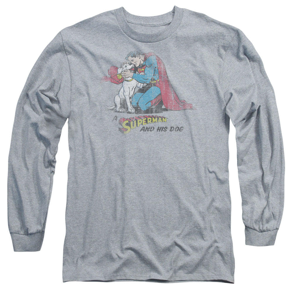 Superman And His Dog Mens Long Sleeve Shirt Athletic Heather