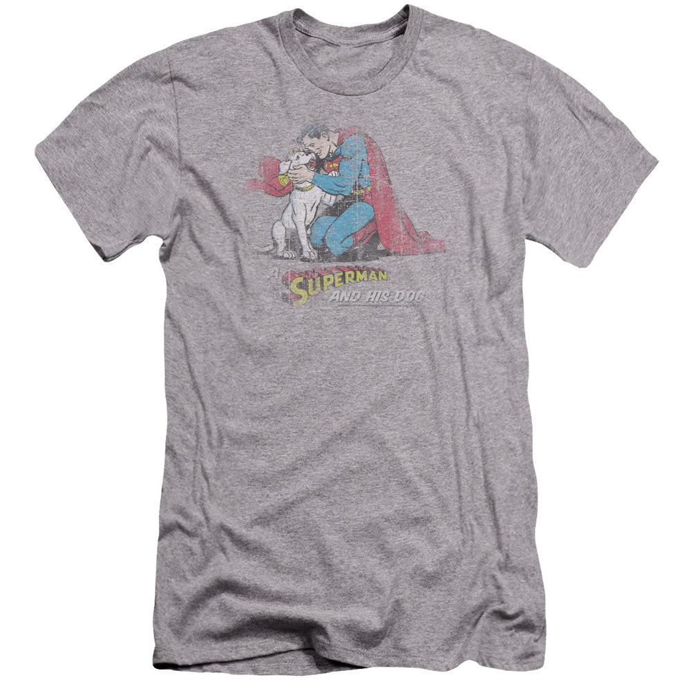 Superman And His Dog Premium Bella Canvas Slim Fit Mens T Shirt Athletic Heather