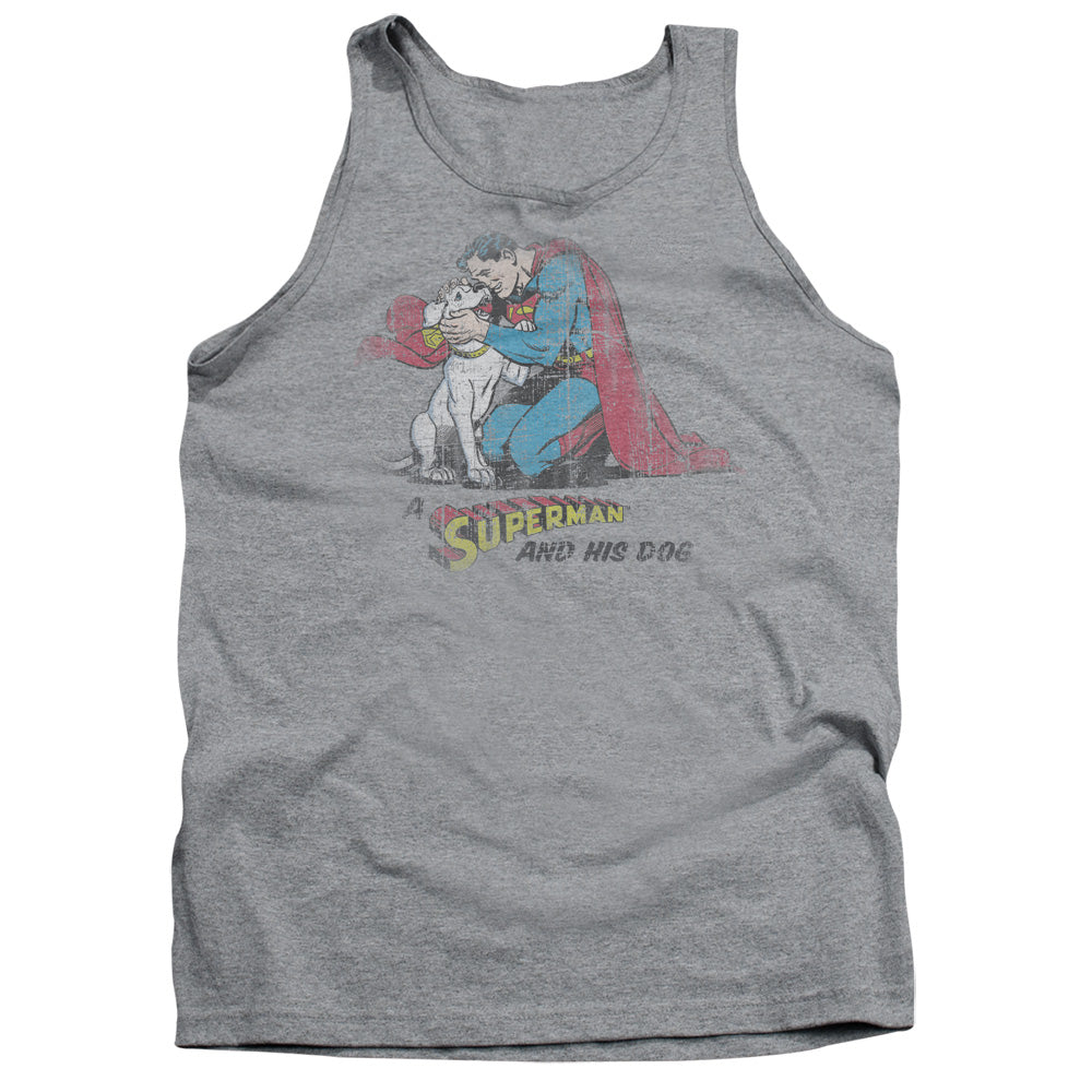 Superman And His Dog Mens Tank Top Shirt Athletic Heather