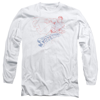 Superman Sketch Mens Long Sleeve Shirt White Officially Licensed