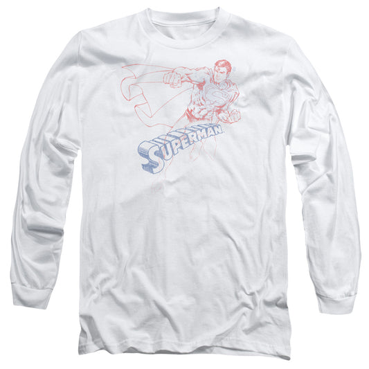 Superman Sketch Mens Long Sleeve Shirt White