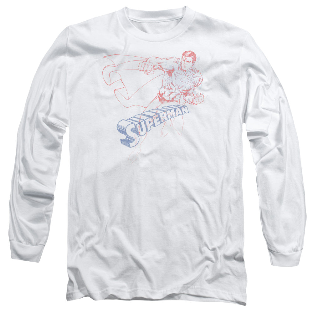 Superman Sketch Mens Long Sleeve Shirt White Officially Licensed