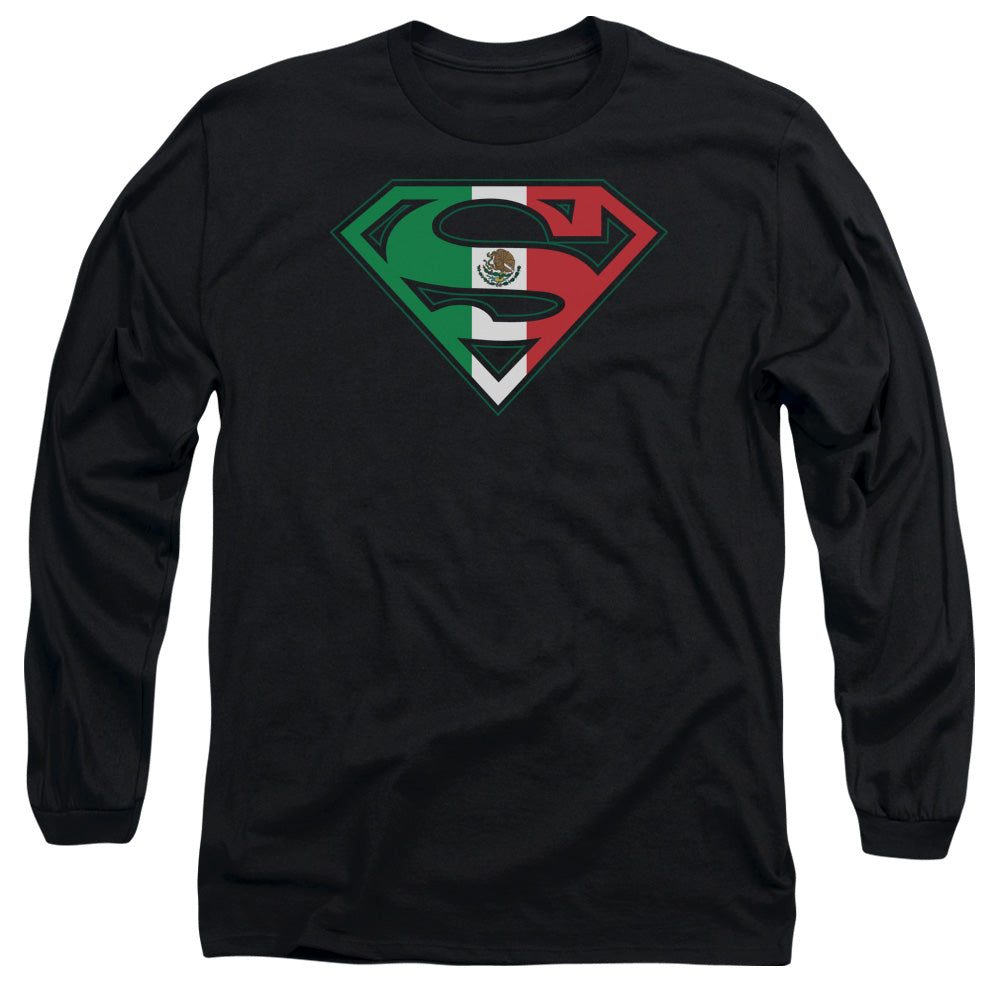 Superman Mexican Flag Shield Mens Long Sleeve Shirt Black Officially Licensed