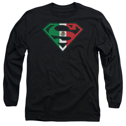 Superman Mexican Flag Shield Mens Long Sleeve Shirt Black Officially Licensed