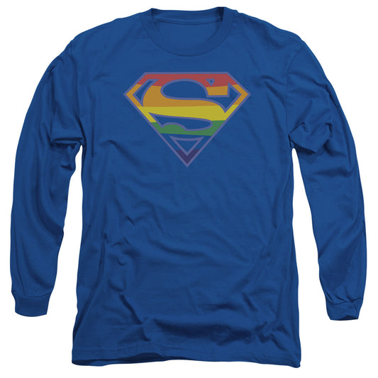 Superman Prismatic Shield Mens Long Sleeve Shirt Royal Blue