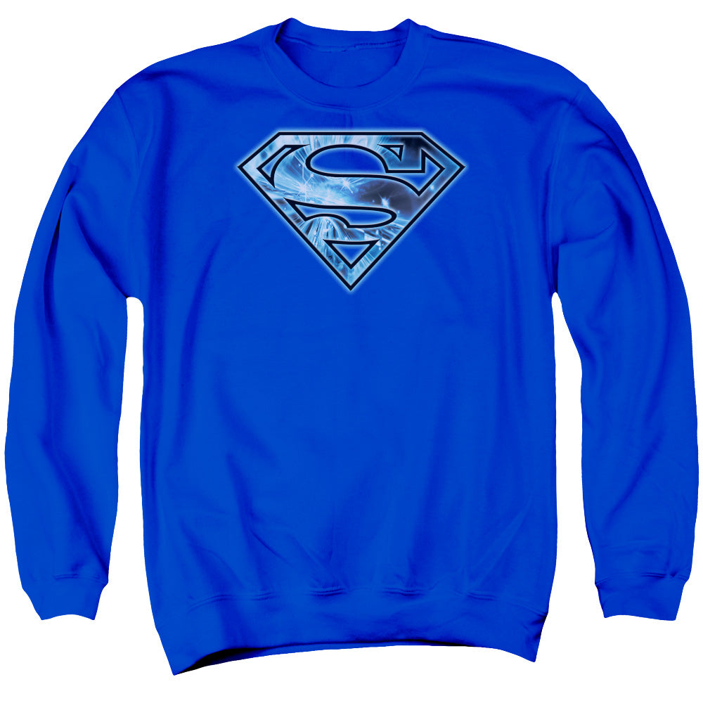 Superman On Ice Shield Mens Crewneck Sweatshirt Royal Blue