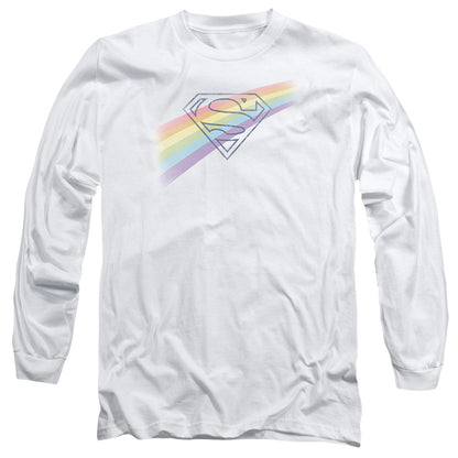 Superman Distressed Outline Mens Long Sleeve Shirt White Officially Licensed