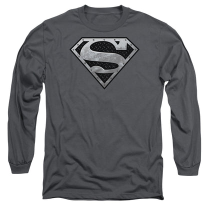 Superman Super Metallic Shield Mens Long Sleeve Shirt Charcoal Officially Licensed