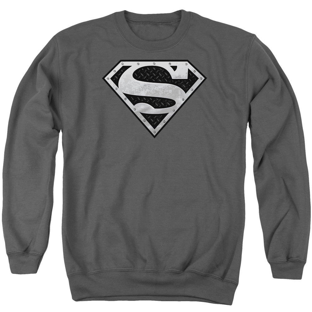 Superman Super Metallic Shield Mens Crewneck Sweatshirt Charcoal