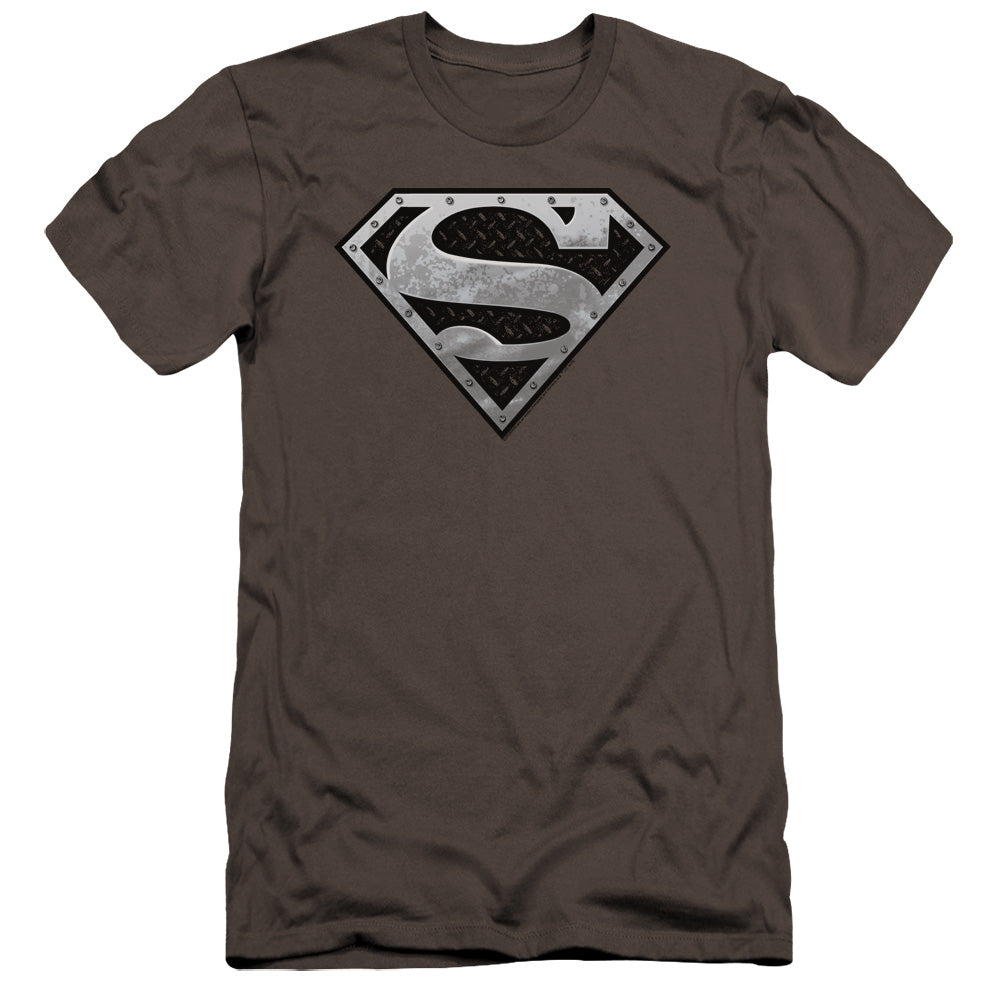 Superman Super Metallic Shield Premium Bella Canvas Slim Fit Mens T Shirt Charcoal