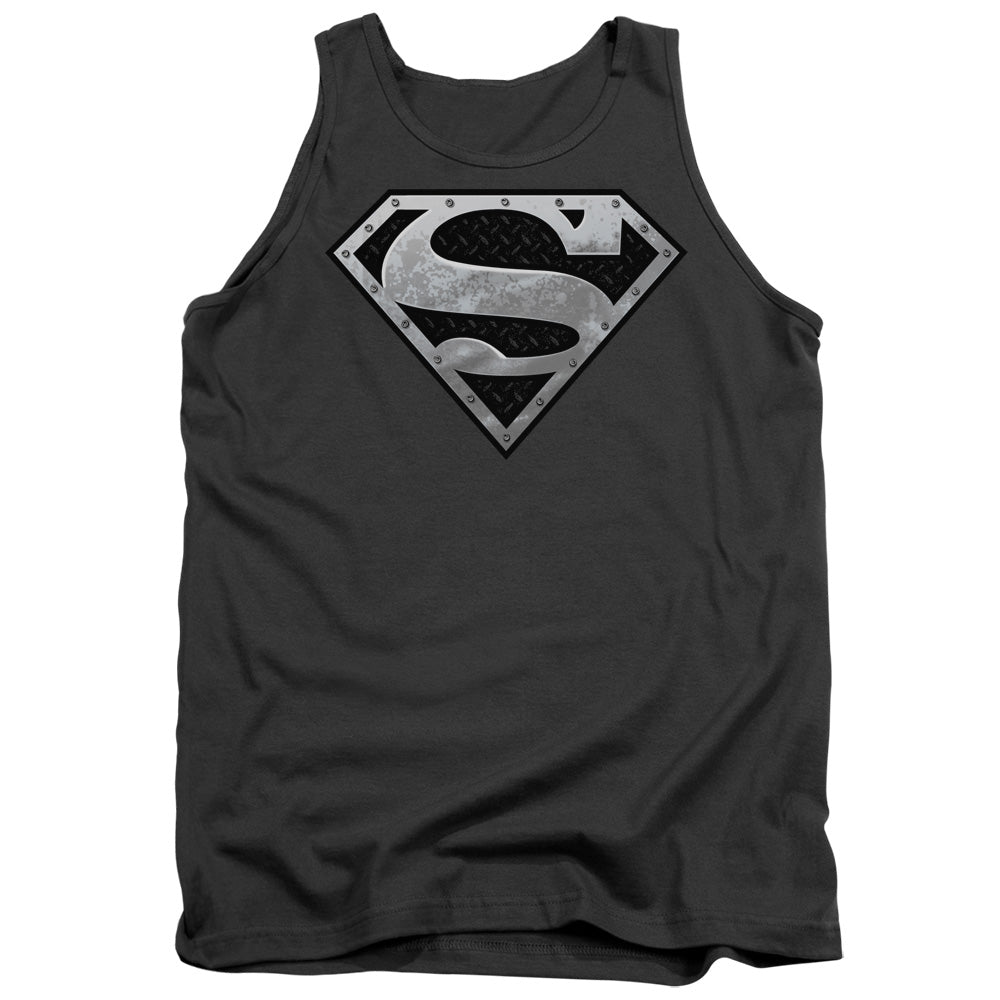 Superman Super Metallic Shield Mens Tank Top Shirt Charcoal