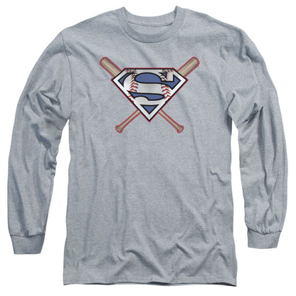 Superman Crossed Bats Mens Long Sleeve Shirt Athletic Heather Officially Licensed
