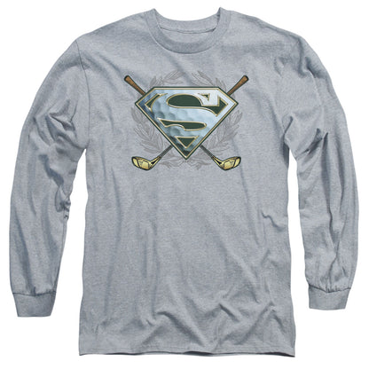 Superman Fore! Mens Long Sleeve Shirt Athletic Heather