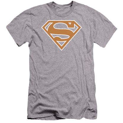 Superman Burnt Orange&White Shield Premium Bella Canvas Slim Fit Mens T Shirt Athletic Heather