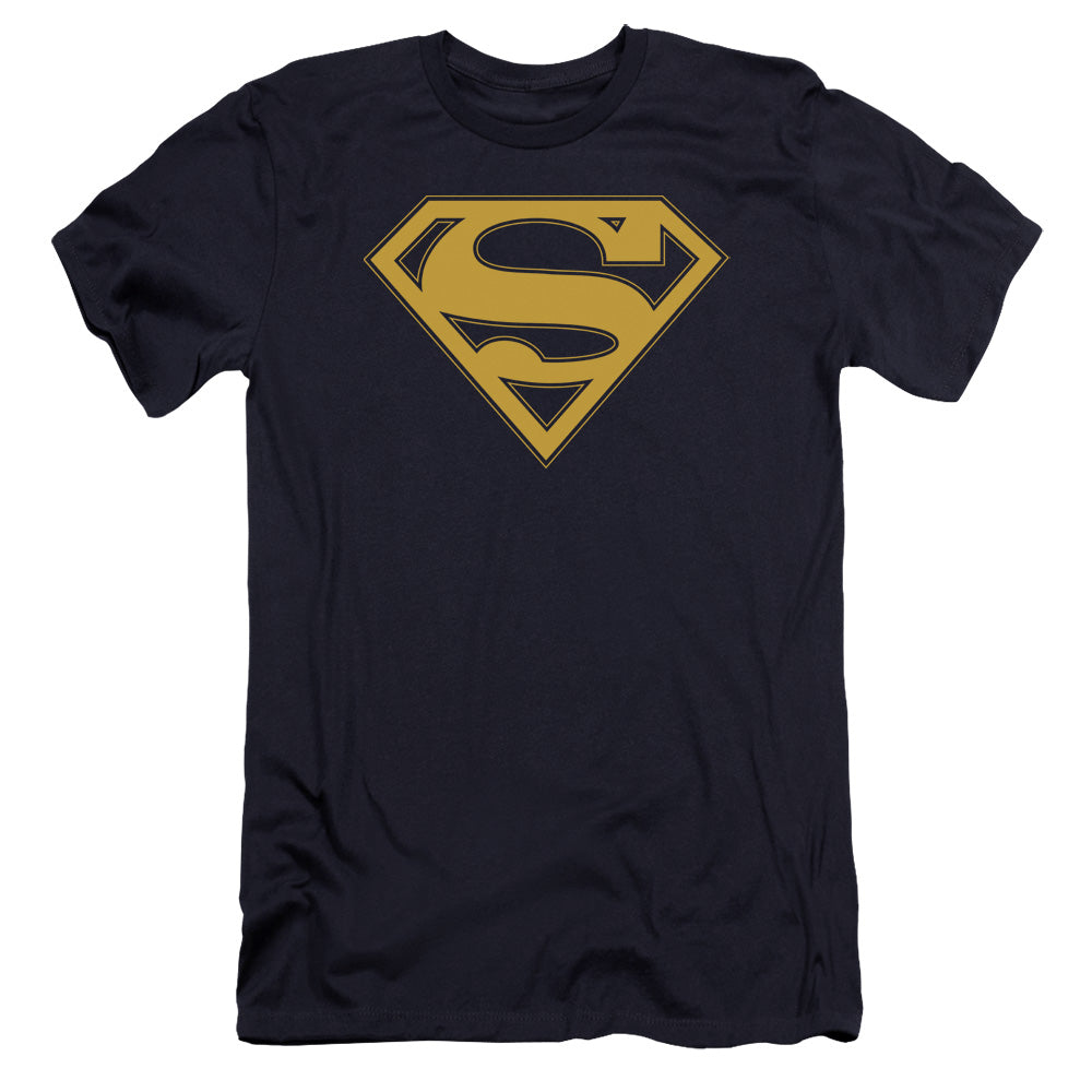 Superman Maize & Blue Shield Premium Bella Canvas Slim Fit Mens T Shirt Navy